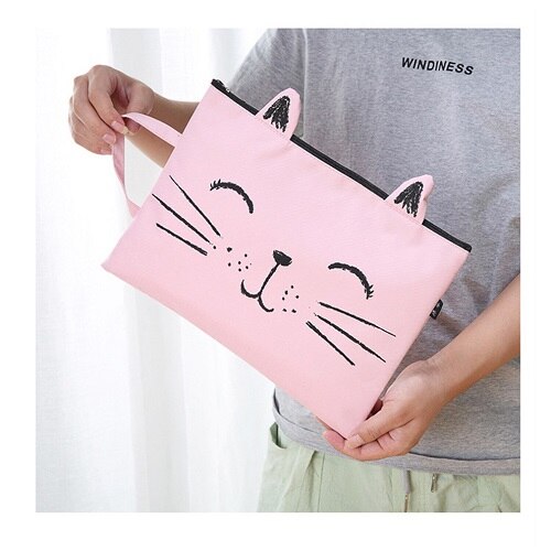 Stationery Storage Folder File Folder Waterproof Zipper File Organizer Folders Bag Paper Storage Office Organizers: AC1-15 Pink