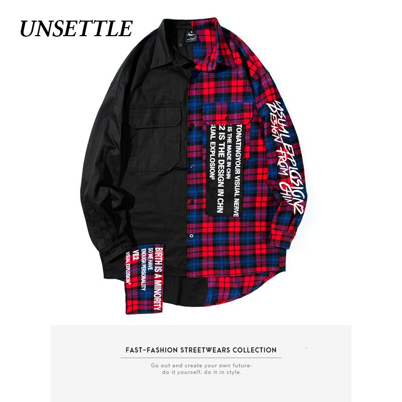 2020aw efterår harajuku japansk skjorte patchwork plaid mænd/kvinder streetwear print afslappet langærmede oversize skjorter herre toppe