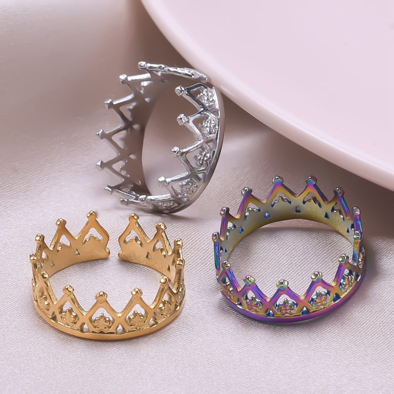 Anello corona in acciaio inossidabile per donna uomo Anello aperto regolabile irregolare Accessori per gioielli di moda punk minimalista Regali per feste: blu