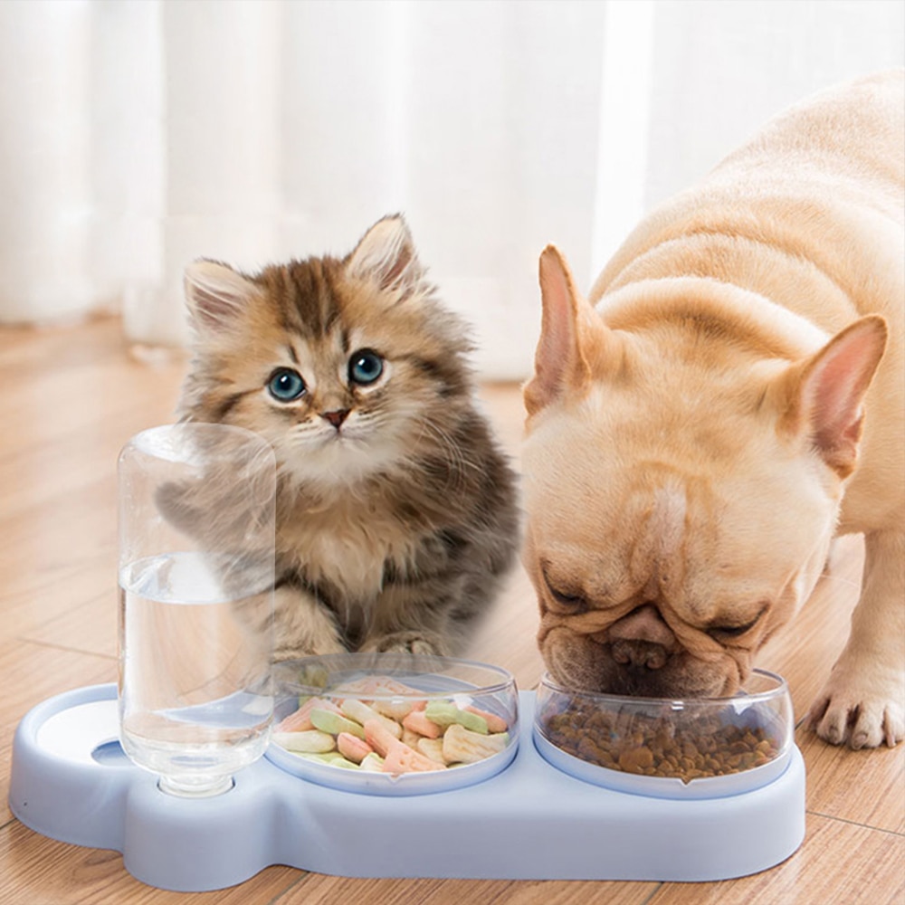 Automatische voerbak voor honden en katten, voerbak met waterdispenser, dubbele drinkbak, verhoogde staande kom, kommen met dierenbenodigdheden