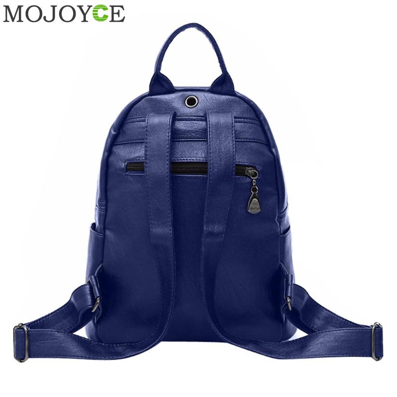 Sacs à dos en cuir PU femmes fermeture à glissière solide Mochila Escolar sacs d'école pour adolescents filles voyage sac à bandoulière décontracté sac à dos bleu
