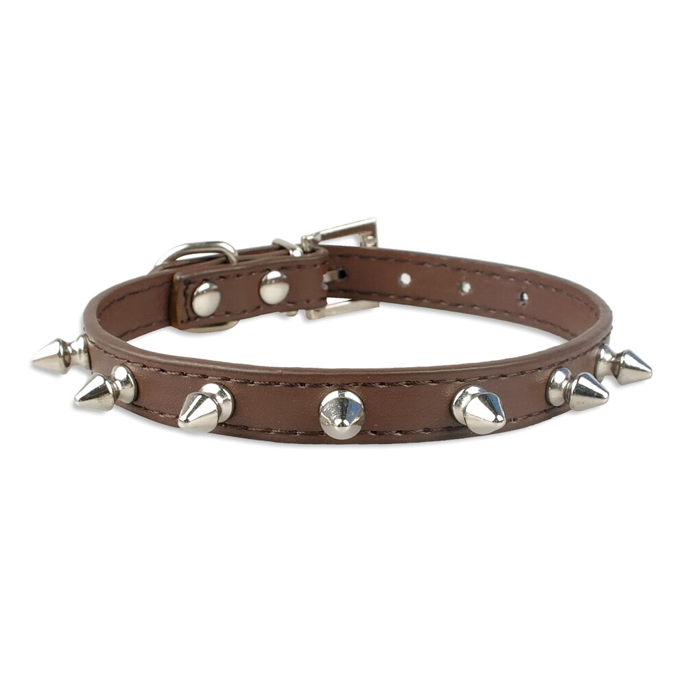 Cool Cat Dog Collar Cats Dog Leather Spiked Studded Collars For Small Medium Dogs Cats Chihuahua 5 Colors: Brown / L