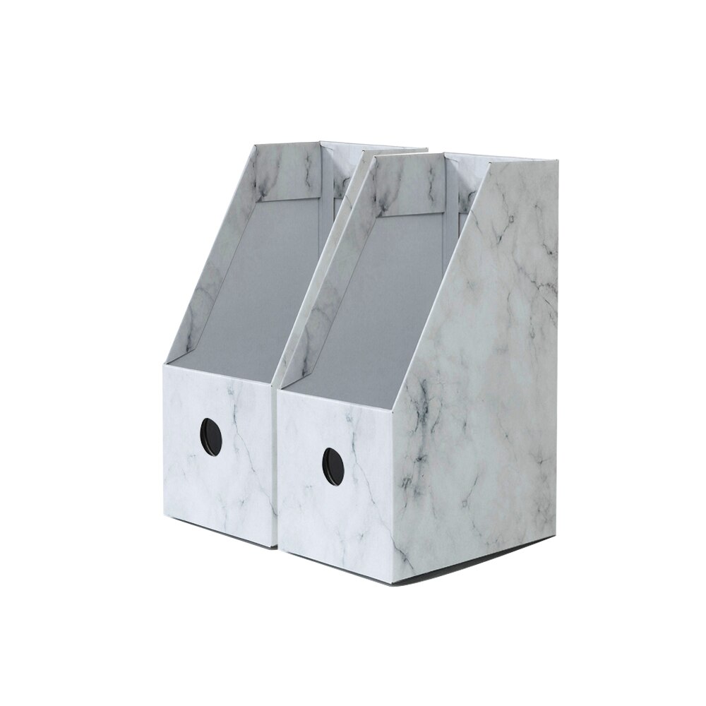 Foldaway File Holder Marble Newspaper Box Desk Top Organizer Magazine Bookend White Corrugated Paper Office Stationery (2PCS): S