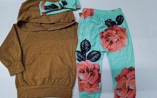 Baby Girl Top, Floral Pants Suit, Round Neck Long Sleeve Front Pocket Hoodie, Warm Loose Trousers, Bowknot Headband