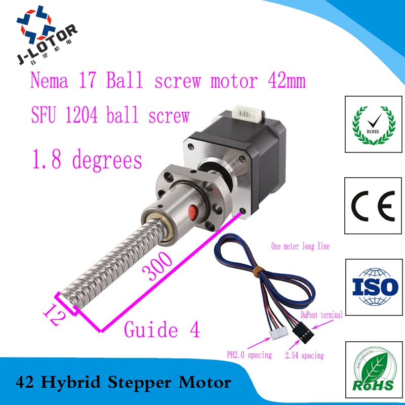 42 Ball Screw Stepper Motor helical pitch 4 SFU1204 0.4Nm Nema 17 42 ball stepping motor