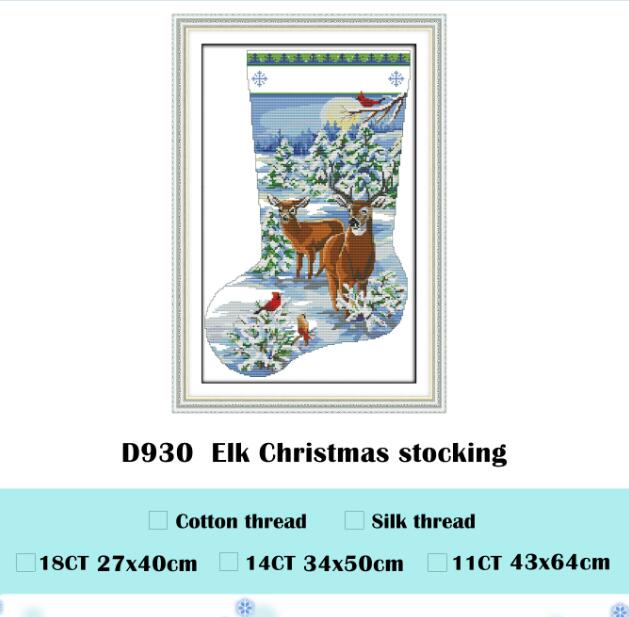 Christmas stocking (2) cross stitch kit DIY hand embroidery set craft handmade needlework: Red / 11ct print canvas