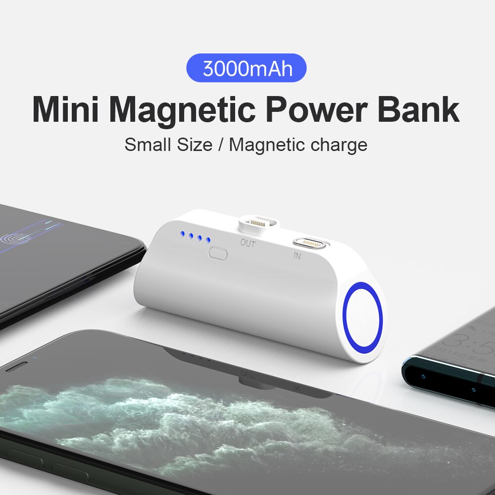 Magnetic suction Power bank external battery for phone powerbank, external accumulator quick charge usb type-C 3000mAh