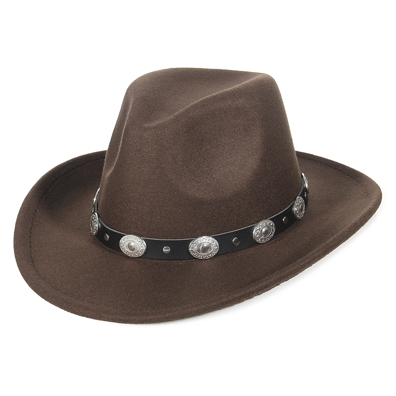 mujeres hombres sombreros de fieltro sombrero de vaquero occidental señora Sombrero Hombre pieza de Metal decoración vaquera Jazz gorras de sol tamaño 57CM: Oro