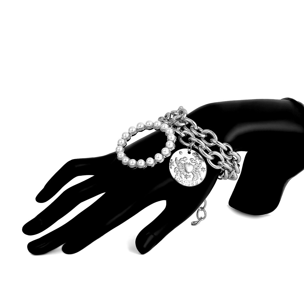 KingDeng Große Glod armband Übertrieben krabben geometrie höhlte heraus frauen Punk multi-schicht nachahmung perle temperament schmuck: 2