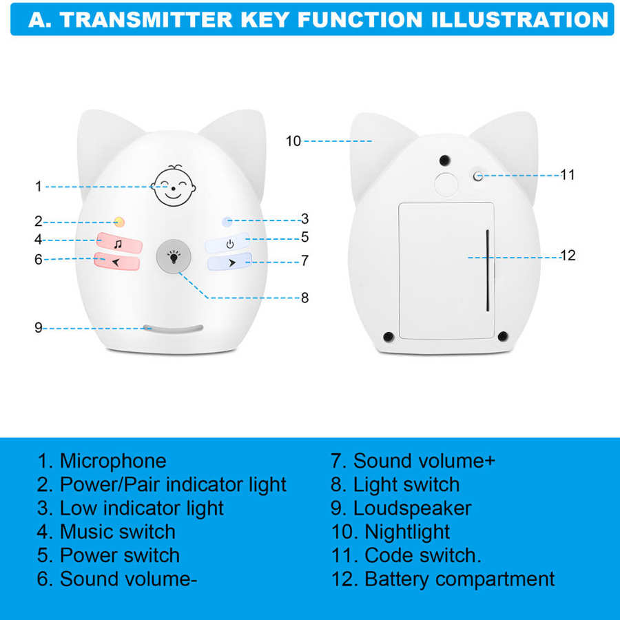 Babyphone Baby Monitor Night Light Wireless Cry Babies Nanny Infant Audio Monitor Bebe Two Way Talk Home Security Device