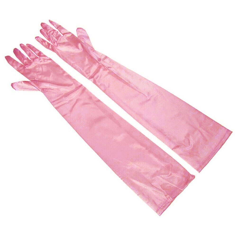 Guantes largos de , guante de satén para nocturna o baile de graduación, negro, azul, dorado y rosa: Rosa