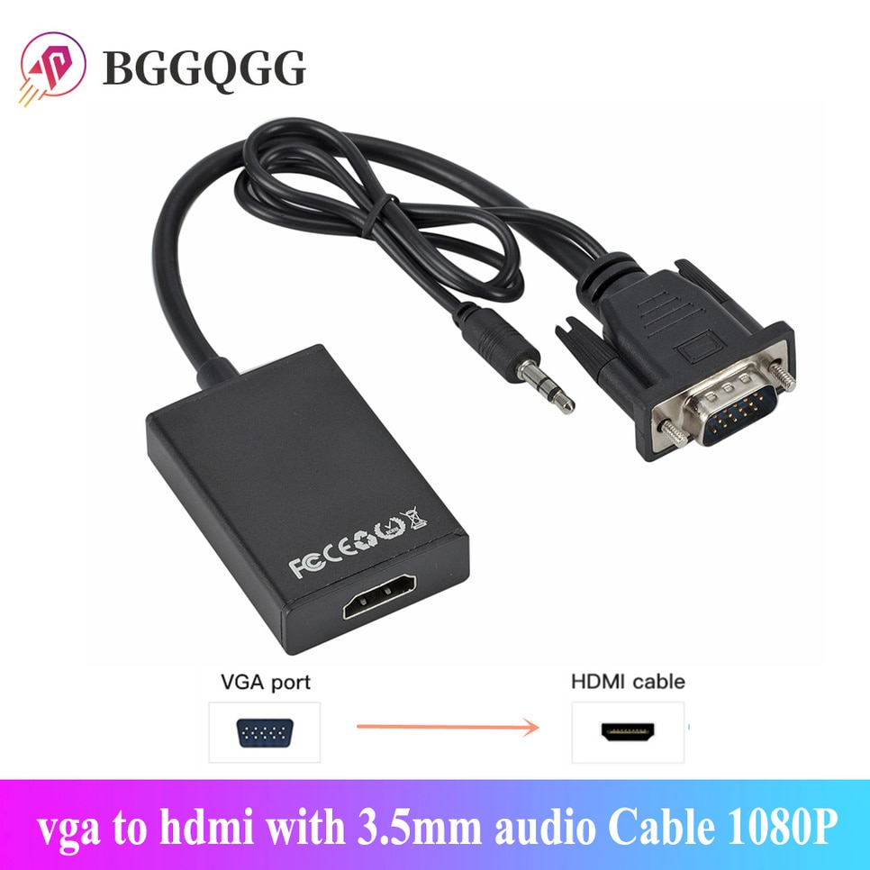 BGGQGG 1080P HD Vga a Hdmi con cavo Audio da 3.5mm adattatore Vga a Hdmi per PCProjector convertitore Audio Video da Laptop a HDTV Ps4