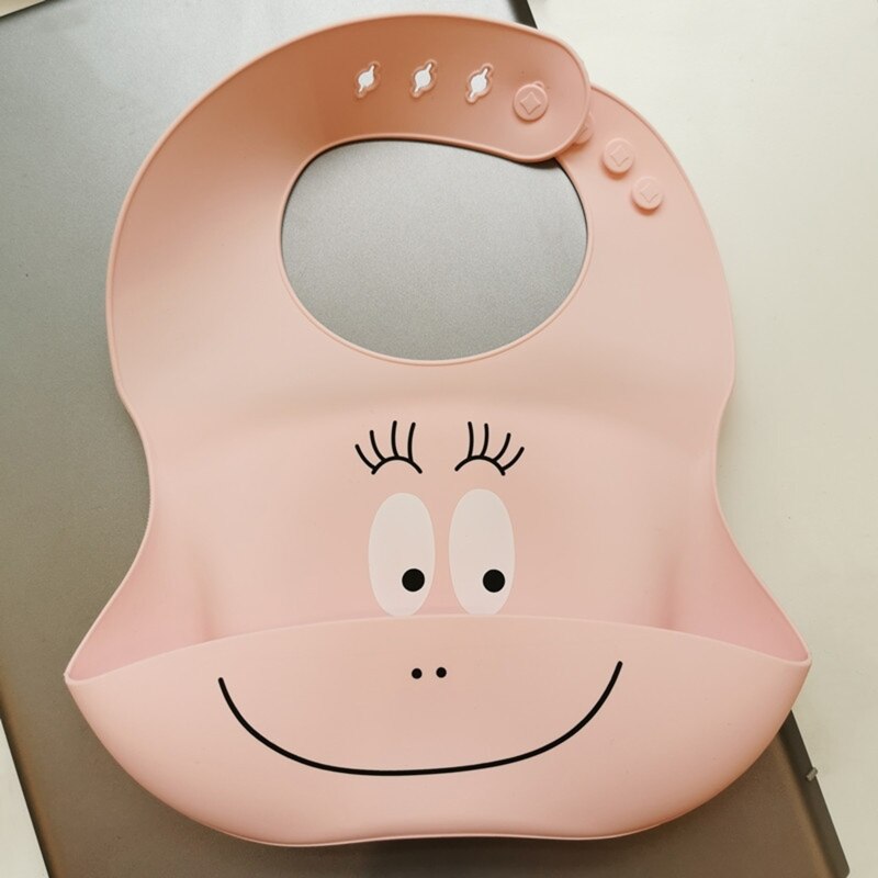 Happyy baby Waterproof Soft Silicone Baby Bib Adjustable Cartoon Newborn Feeding Food Catcher with Pocket for Baby Boy Girl