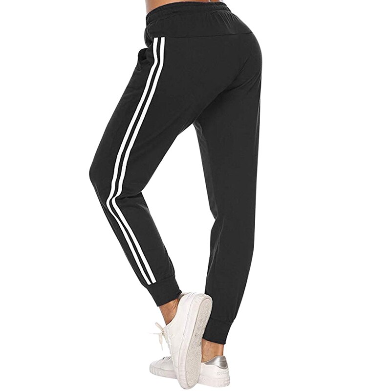 Kvinders lette joggebukser elastiske ben åbning joggers vilde leggings forår kvindelige sports afslappet bukser med hvid stribe: Sort / Xxl