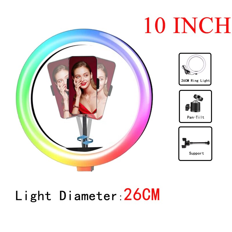 8 Inch /10 Inch Dimmable RGB LED Selfie Ring Fill Light Photo Ring Lamp with Tripod Two Adjustable for Makeup Video Live: Light Grey