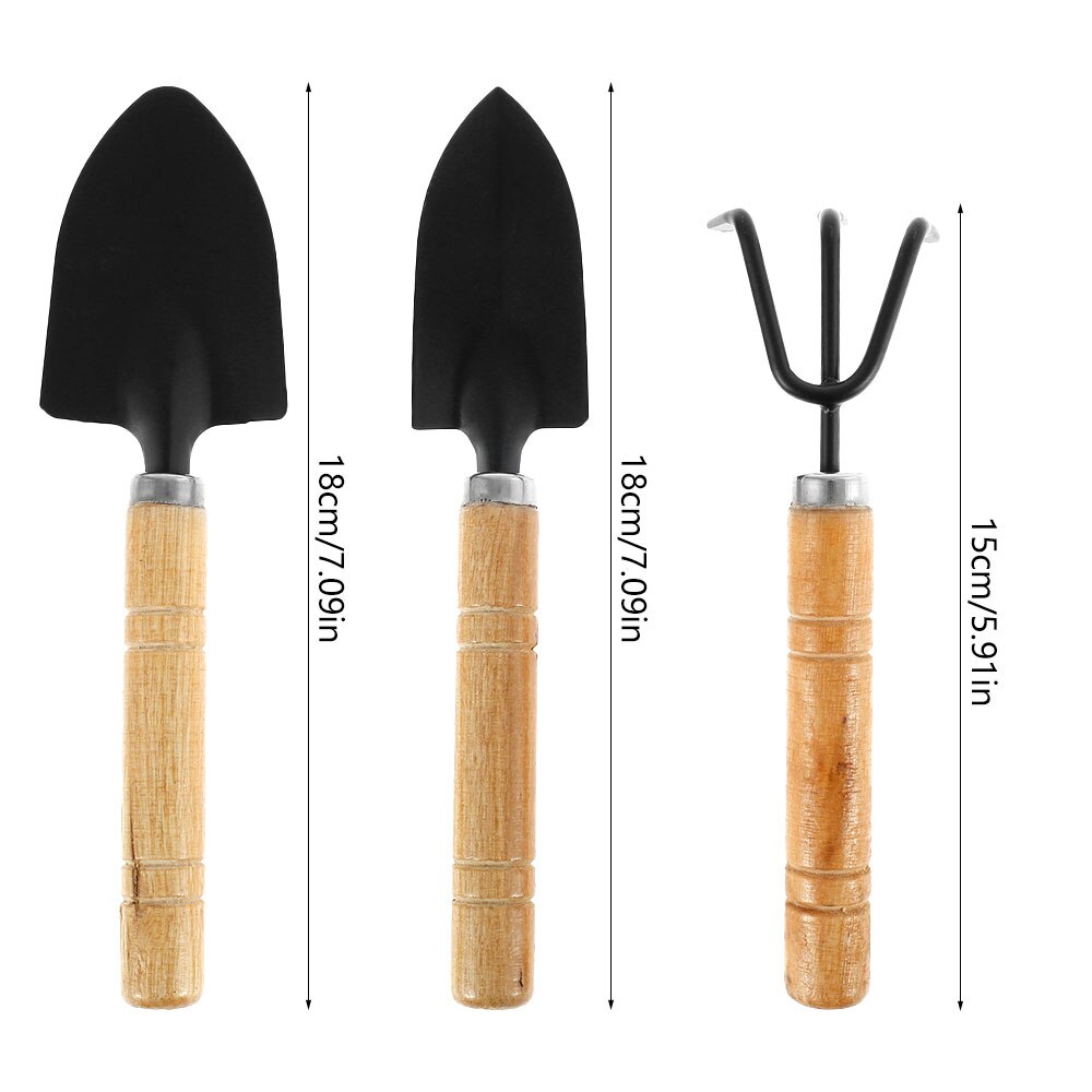 3pcs Mini Portable Gardening Tool Metal Head Shovel Rake Plant Garden Soil Raising Flowers Wooden Handle Gardening Tool Set