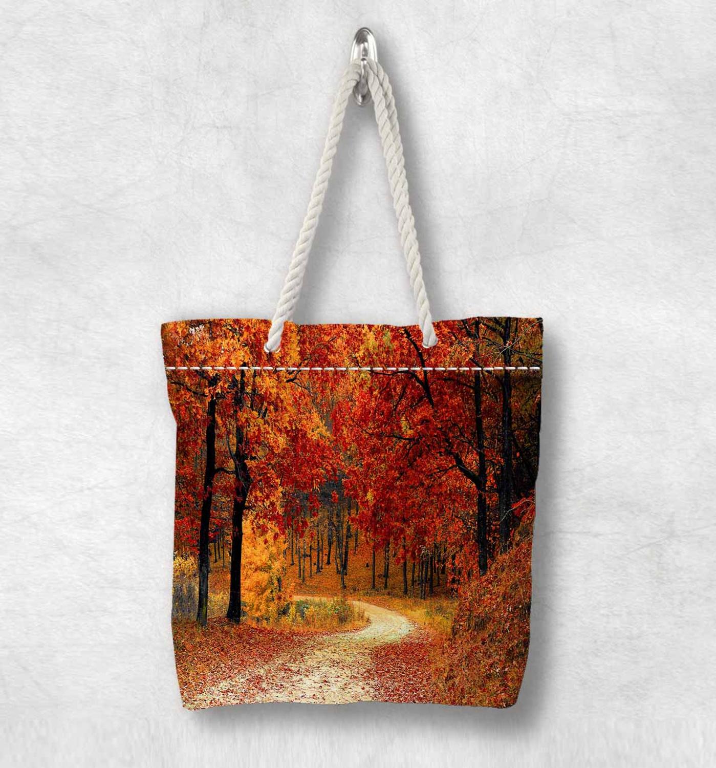 Anders Oranje Herfst Jungle Bomen Manier Mode Wit Touw Handvat Canvas Tas Katoenen Canvas Ritssluiting Tote Bag Schoudertas