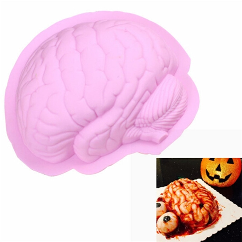 Silikone form 3d hjerne form halloween form gør det selv kage dekorationsværktøj cupcake cookie bagning fondant chokolade slik lerforme