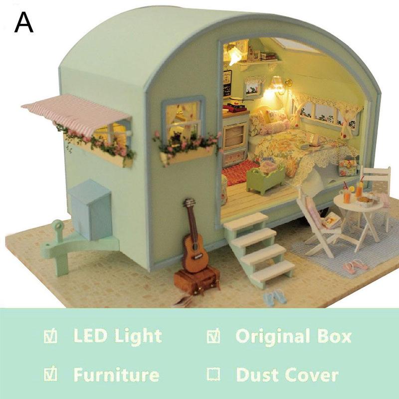 Diy Poppenhuis Handwerk Miniatuur Met Licht Meubels Kids Project Kit: A