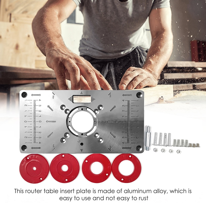 Aluminium Router Table Insert Plate Woodworking Benches Router Plate Wood Tools Milling Trimming Machine with Rings