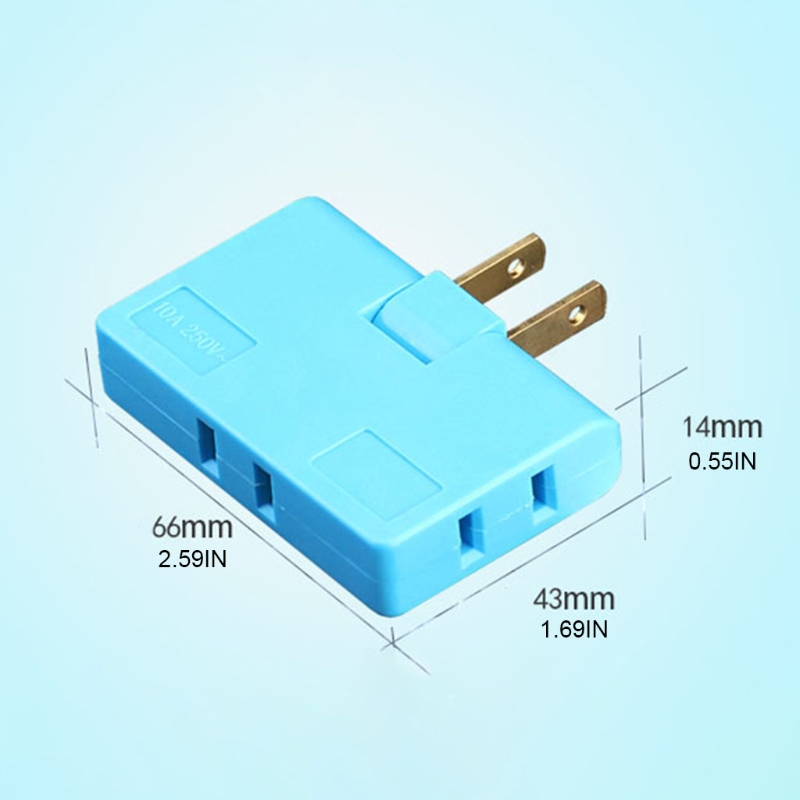 2-prong Swivel Socket Converter US Plug 1 to 3 Ways Power Socket Slim Multicolor