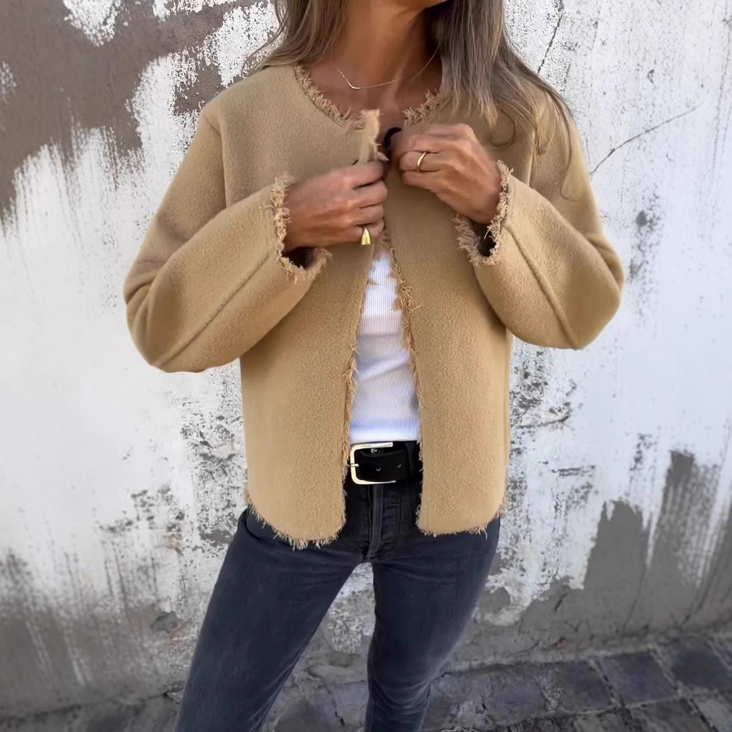 Abrigos de lana para mujer, chaquetas de mezcla, abrigo de manga larga con cuello redondo, chaqueta de calle gruesa y cálida Y2k, prendas de vestir exteriores elegantes para Otoño e Invierno