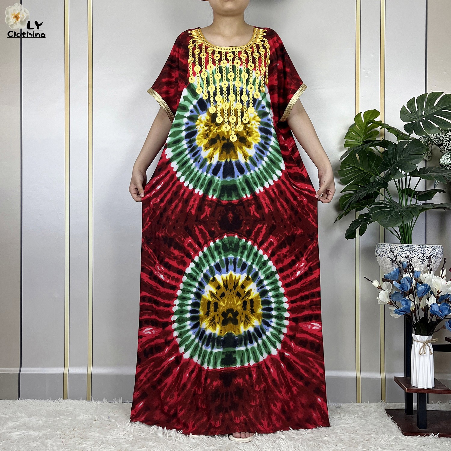 Vestidos maxi de algodão solto com lenço de cabeça para mulheres muçulmanas, vestidos casuais muçulmanos, manga curta, estampa floral, kaftan africano, islamismo, novo, verão