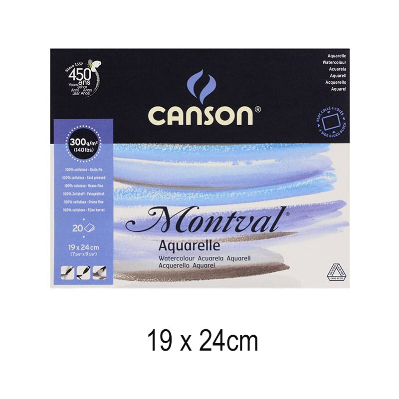 Canson – livre d&#39;aquarelle Montval, 300g, 20 feuilles de papier aquarelle, carnet de croquis, peinture au crayon de couleur: 19x24cm