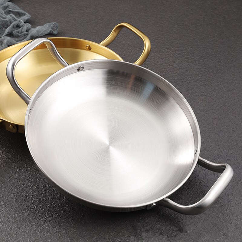 Seafood Rice Pot Stainless Steel Double Handle Pans Home Cooking Pot Frying Picnic Plates Cookware Pot Flat Bottom Dry Pot