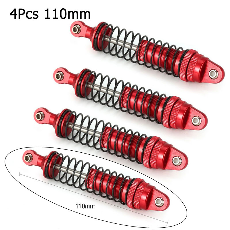 RC Shock Absorbers - 100mm/110mm - Metal - 2Pcs/4Pcs Set - for 1/10 1/12 RC Cars: 4Pcs 110mm Red