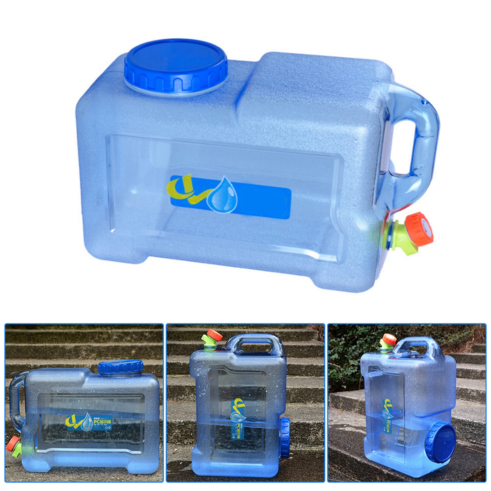 Portable Water Tank Container 12L Car Driving PC Thickened Water Bucket Container with Faucet for Camping Hiking