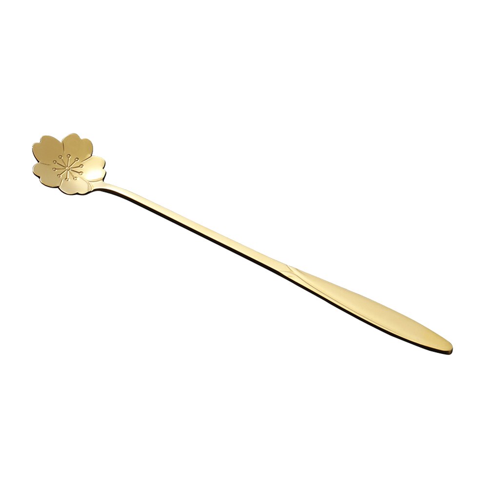Kitchen Spoons Stainless Steel Teaspoons Long Handle Flower Heart Ice Cream Dessert Coffee Tea Spoons Mixing Spoon: Golden  Blossom
