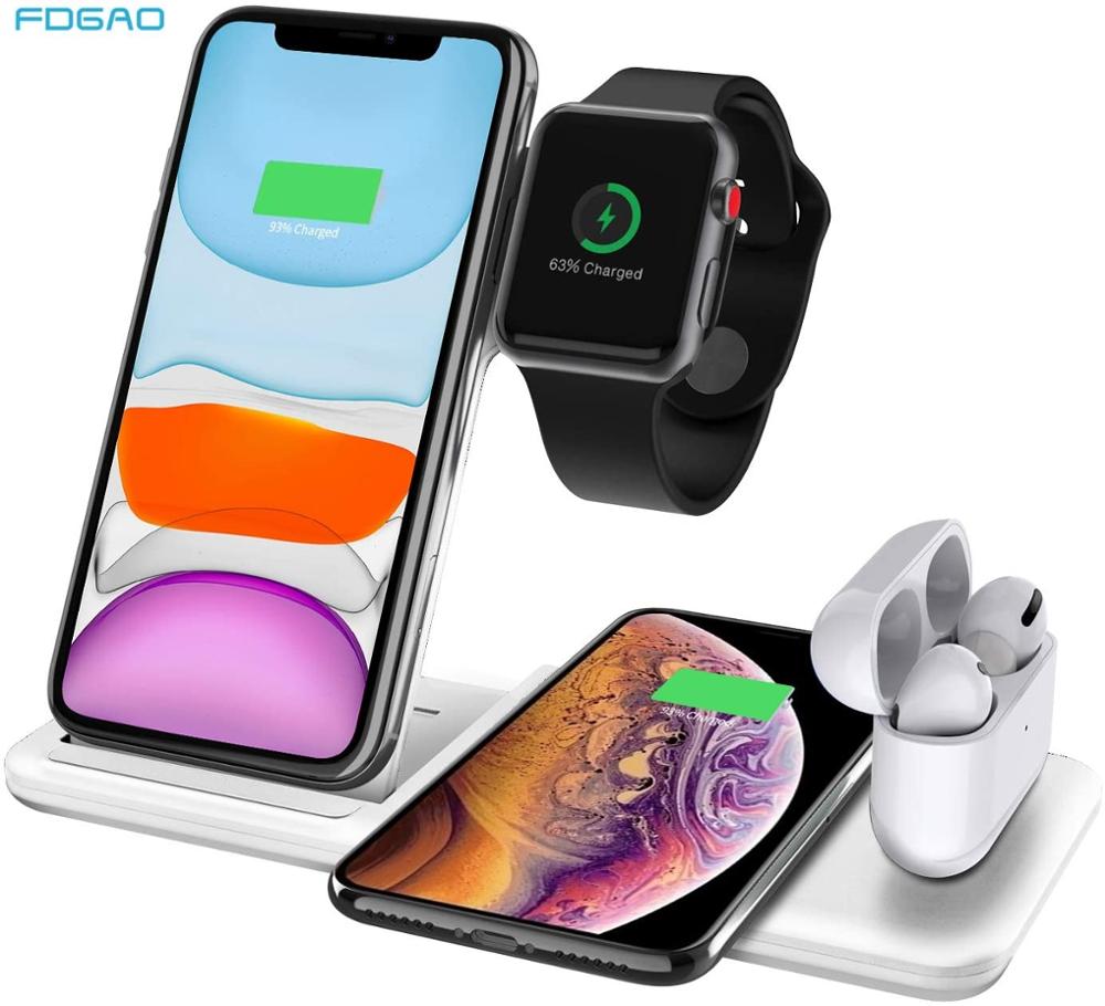 15W 4 In 1 Qi Snelle Draadloze Oplader Voor Iphone 12 11 Xs Xr X 8 Opladen Dock Station stand Voor Airpods Pro Apple Horloge 6 5 4 3 2