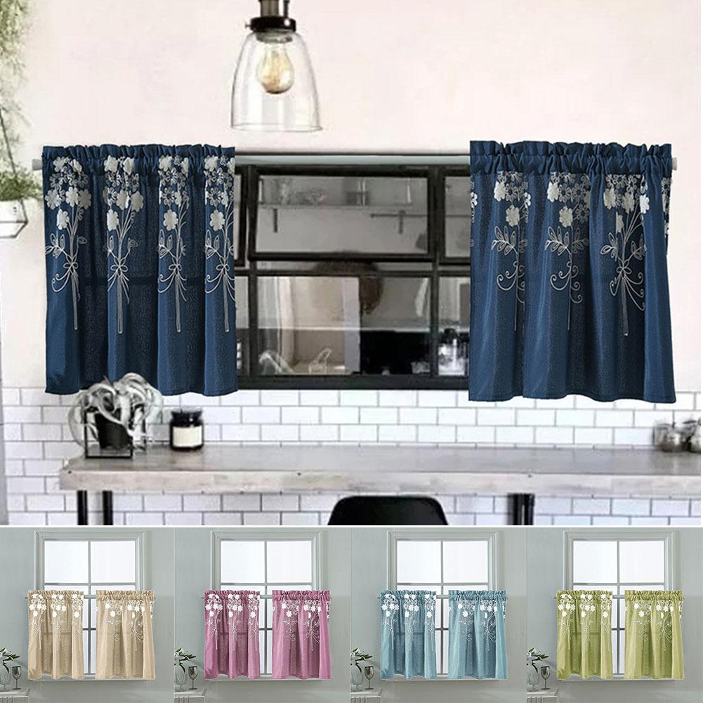 Solid Color Flower Pattern Kitchen Short Curtain Valance Drape Window Home Decor Short Kitchen Window Curtain Valance Home Decor