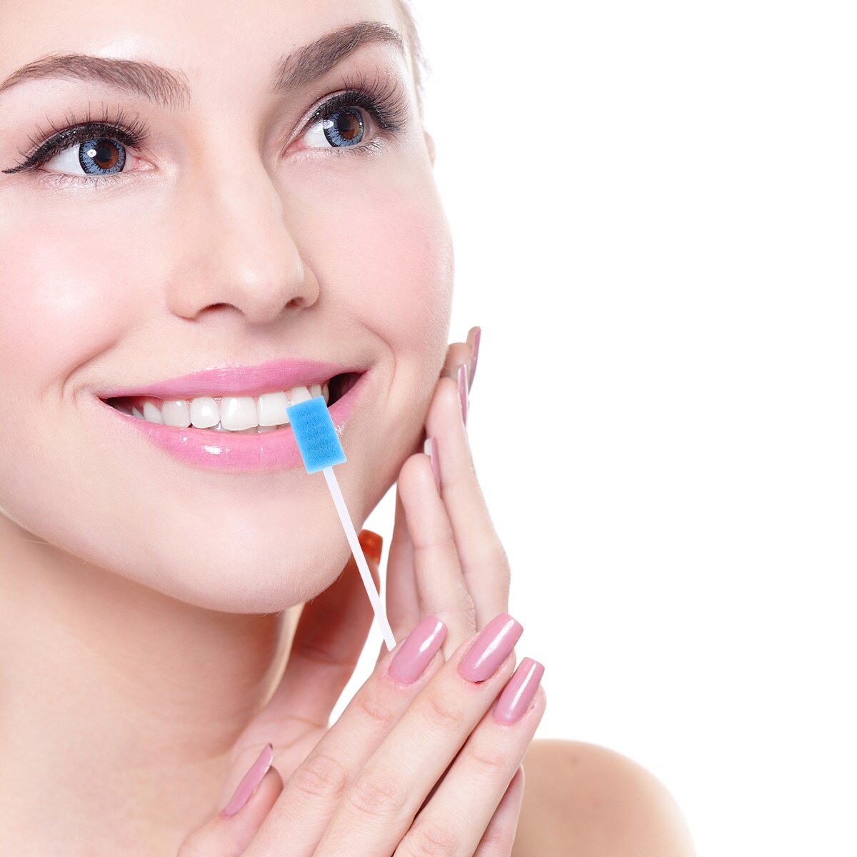 100Pcs Disposable Mouth Care Sponge Tooth Cleaning Sponge Swab Oral Care Sticks Blue