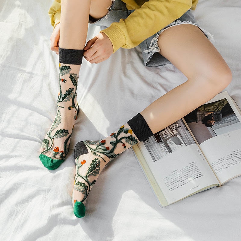 Creatieve Harajuku Product Kristal Zijde Tij Sokken Grappige Zonnebloemen Wijnstokken Bloemen Gelukkige Vrouwen Sokken Casual Sox