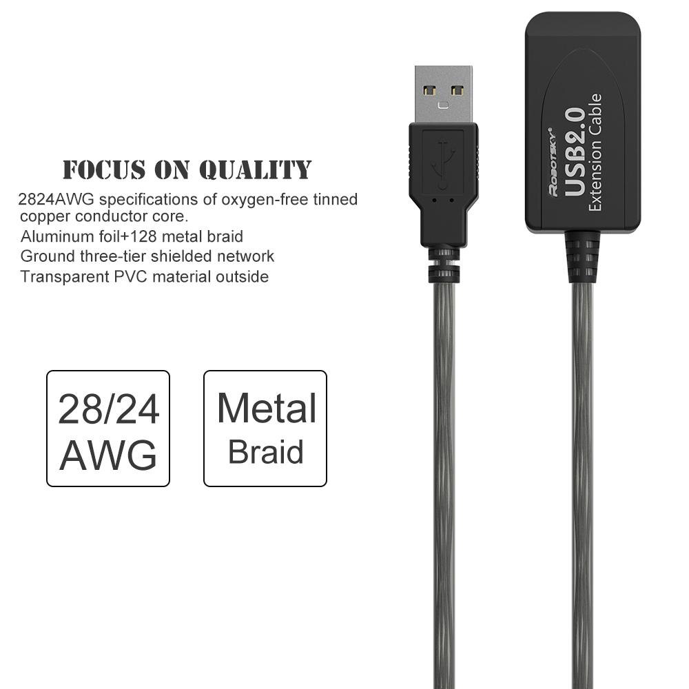5/10/15/20 M USB 2.0 Extension Cable Single/Dual Signal Amplification Connected Wireless LAN Speed Data Line for Win 7 8 10 Mac