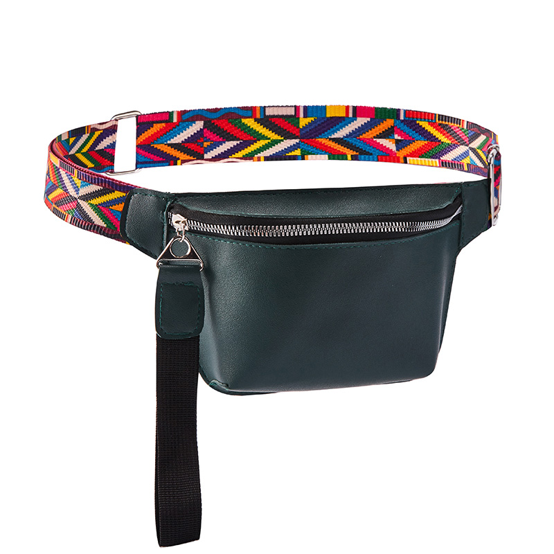 Womens Waist Bag PU Leather Waist Bag Bohemian Belt Bag Female Casual Phone Bag Black Pech: Green