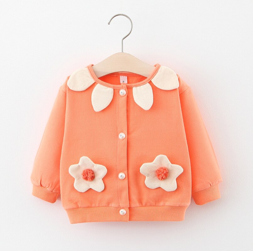 Bloem Jas Peuter Meisjes Herfst Winter Mode Katoen Zacht Zoete Kleding Tops O-hals 0-5T Baby Meisje knoppen Gebreid Vest: 485-orange / 12m