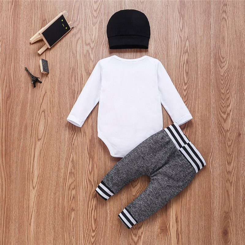 Neugeborenen Baby Junge Kleidung setzt 3 stücke Kleinen Bruder Langarm knapp drucken Strampler Schlauch Hüte Outfit Kleidung
