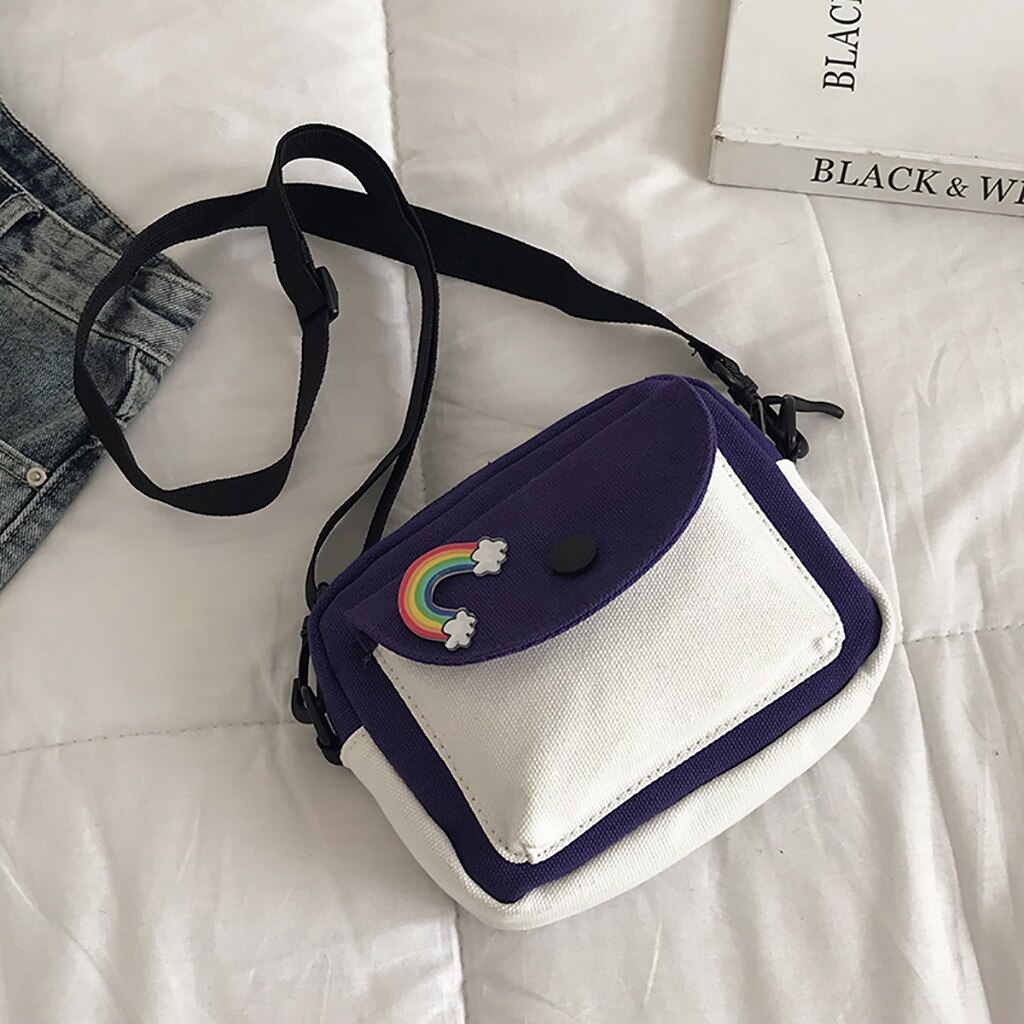 Fermeture éclair en plein air toile sac de messager Sport poitrine sac femmes arc-en-ciel applique contraste couleur hip hop sac adolescent filles