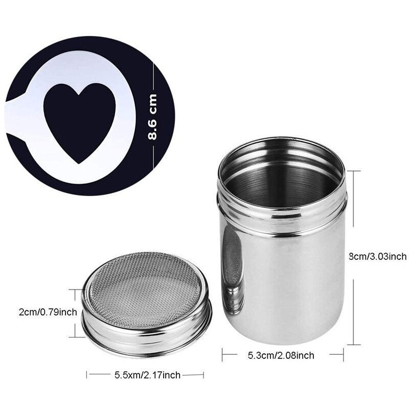 Roestvrijstalen Shaker Met Deksel Chocolade Hagelslag Voor Cappuccino Suiker Cacao Met 16 Koffie Stencil Koffie Pull Pin