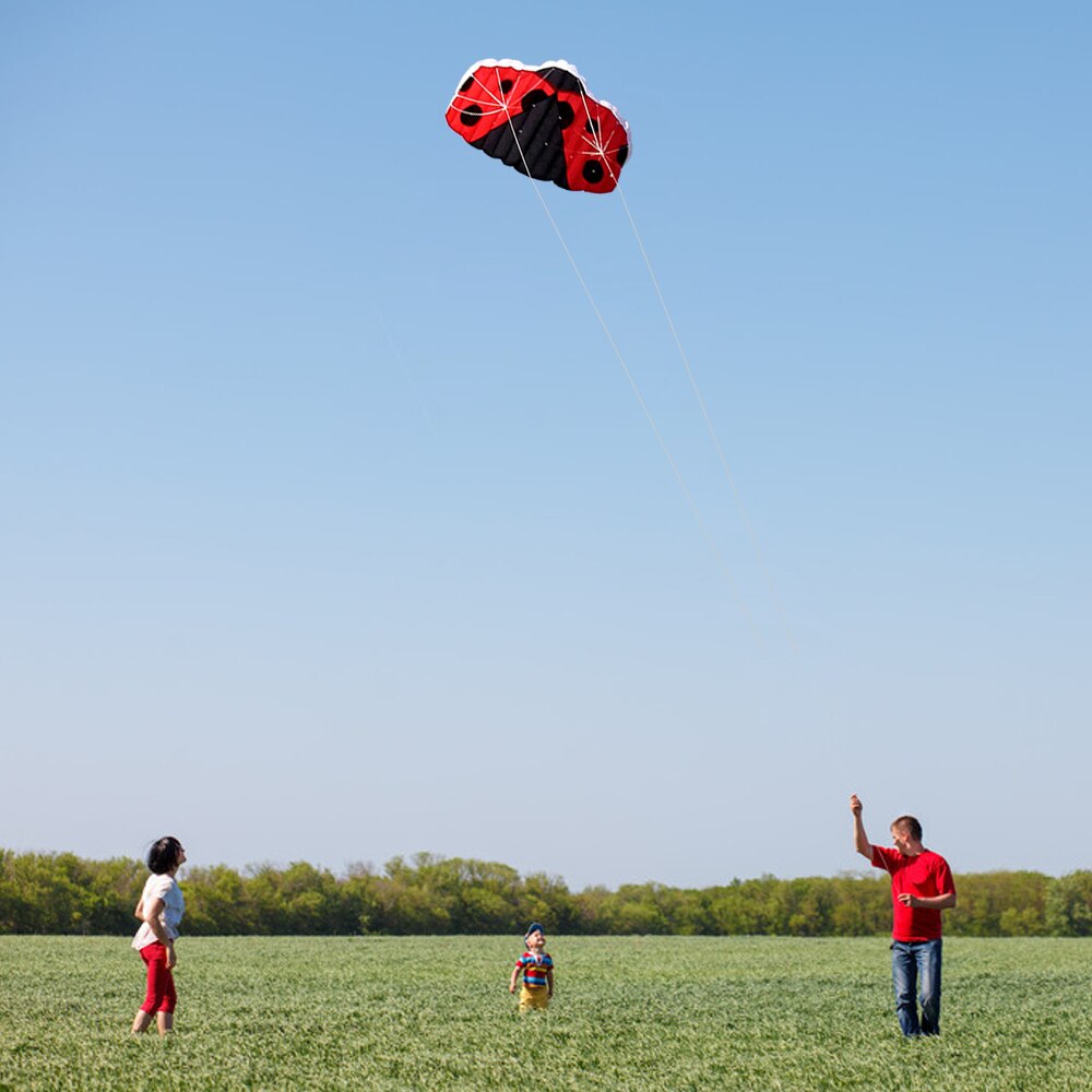 140 x 74cm rammeløs myk dual line stunt marihøne parafoil kite enorm fallskjerm sport beach flying kite