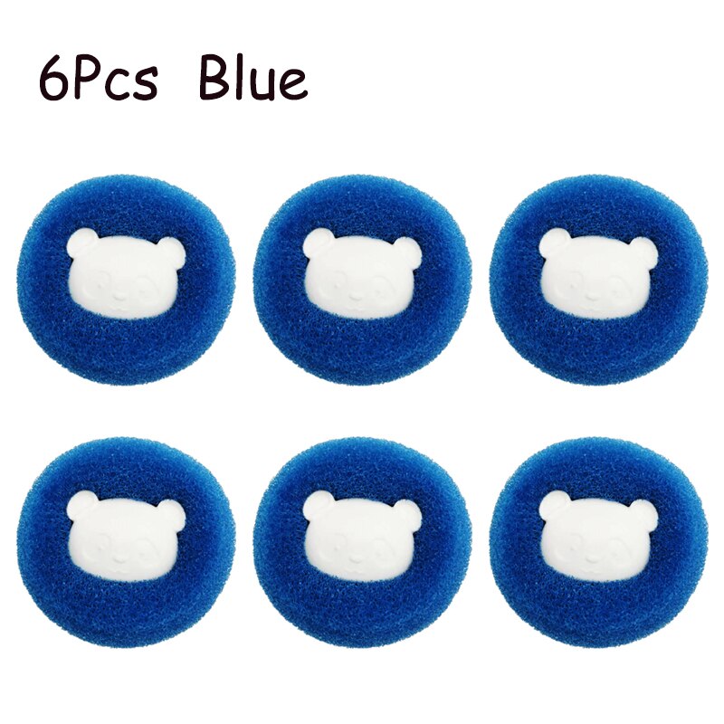 Boule à lessive magique Panda mignon, Machine à laver, nettoyage, séchage des vêtements, boule éponge réutilisable, résistant à l&#39;usure, élimination des nœuds: 6pcs Blue