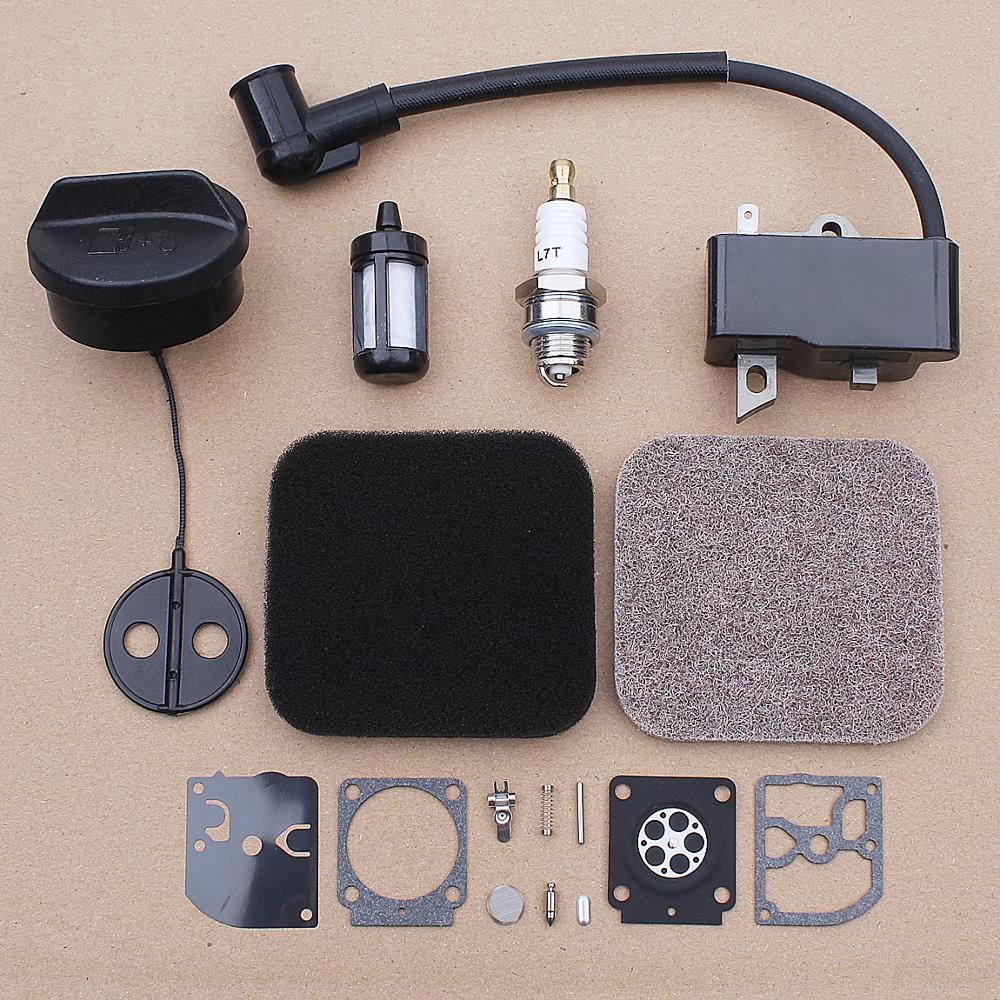 Zündspule Luft Kraftstoff Filter Gas Cap Für Stihl FS75 FS80 FS85 Trimmer 4137 124 1500 w Zündkerze Carb reparatur Kit