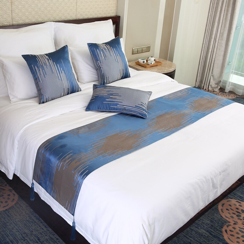 Luksus europæisk stribet gitter sengeløber kinesisk stil jacquard smaragdgrøn kvaster komfortabel seng flag hotel: 45 x 180cm / Veemi 03