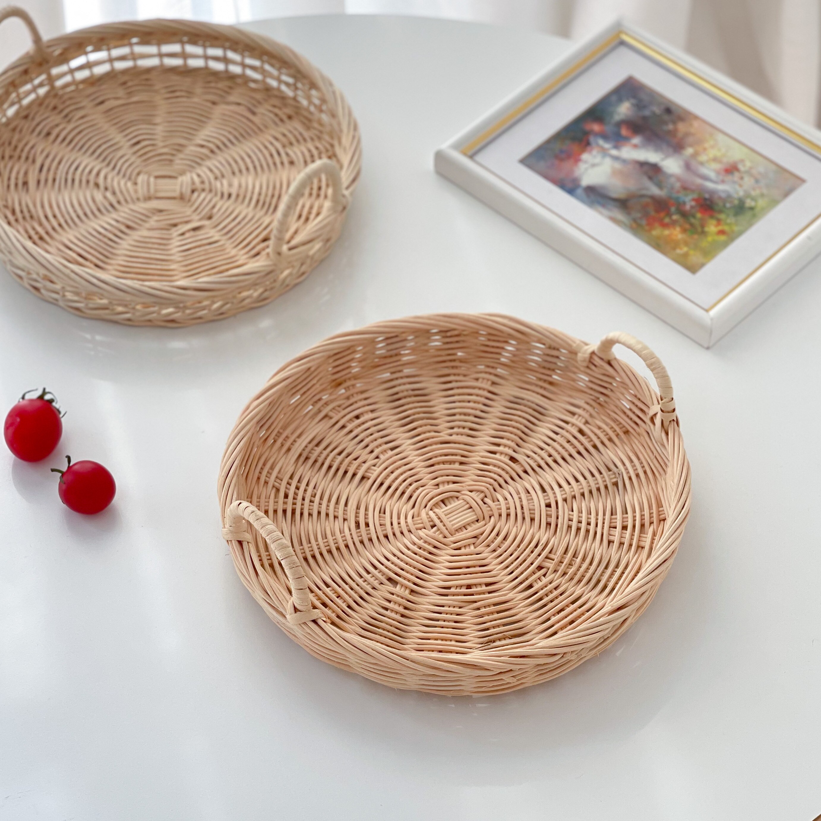 Rotan Fruitmand Hand Geweven Brood Lade Ontbijt Mand Fruit Lade Huishouden Woonkamer Opslag Mand Schieten Servies: E 26x26x3.5cm