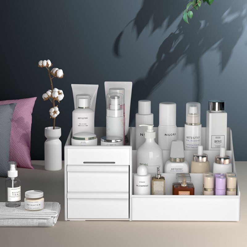 Multifunktionel plastopbevaring makeup arrangør bordskuffe skrivebord opbevaringsskuffe æske diverse kosmetikbeholder hjemmekontor