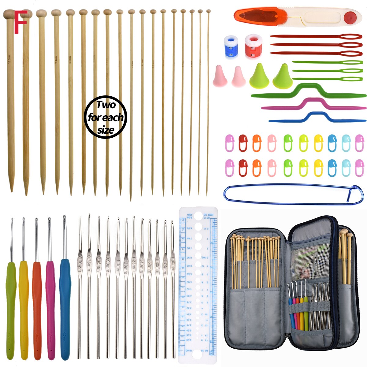 Bamboo Knitting Needles Crochet Hooks For Beginner Sweater Crochet Needles Set Sewing Accessories DIY Yarn Weave Knitting Kit: F