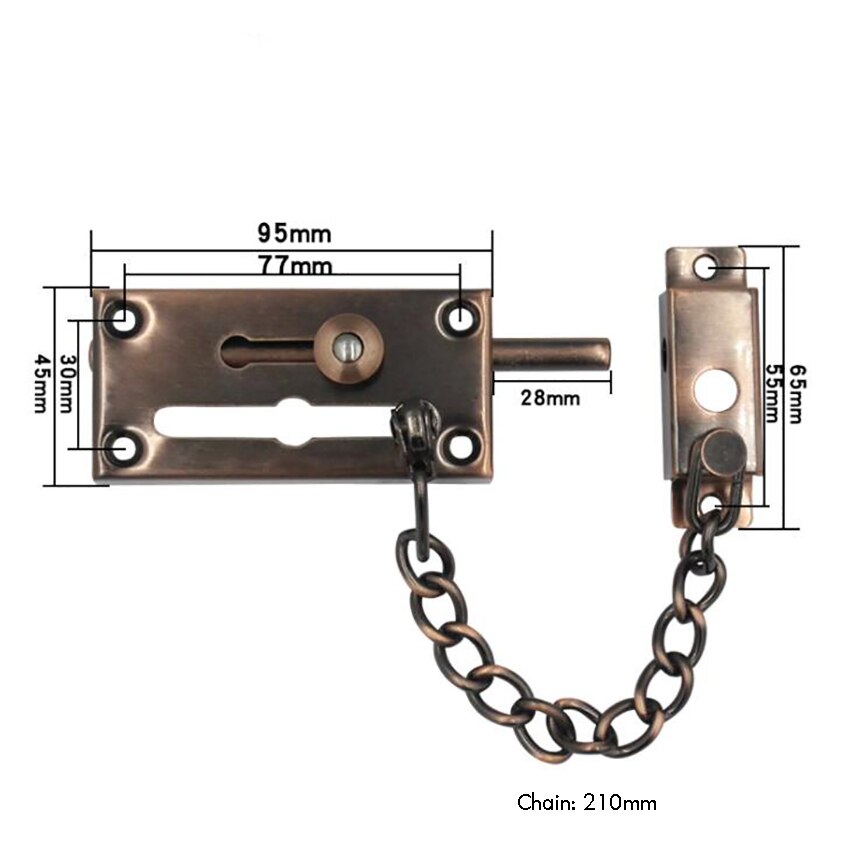 Stainless Steel Chain Door Guard Slide Bolt Latch Safety Door Lock with Anti-Theft Chain, Spring Lock, Black, Silver, Red Bronze: C